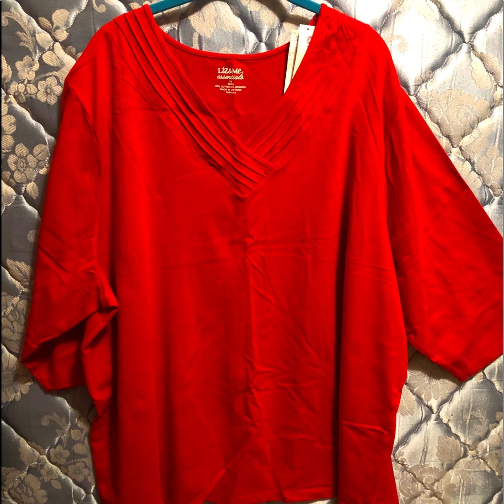 Liz & Me Essentials Red V-Neck Knit Shirt - 3X